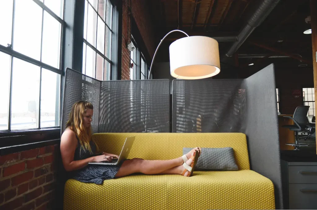 working on yellow couch